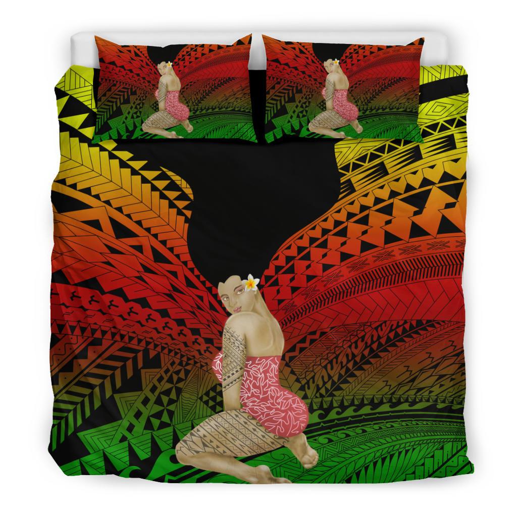 Hawaii Polynesian Hula Girl Wearing Plumeria Bedding Set Reggae - Polynesian Pride