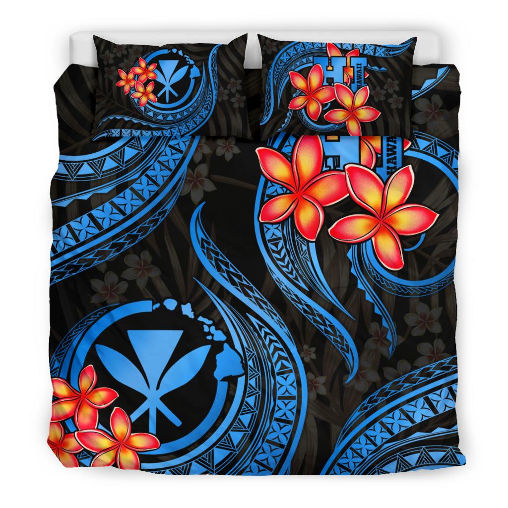 Polynesian Bedding Set - Hawaii Duvet Cover Set - Blue Plumeria - Polynesian Pride