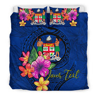 Polynesian Custom Personalised Bedding Set - Fiji Duvet Cover Set Floral With Seal Blue - Polynesian Pride