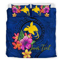 Polynesian Custom Personalised Bedding Set - Papua New Guinea Duvet Cover Set Floral With Seal Blue - Polynesian Pride