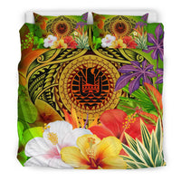 Tahiti Polynesian Bedding Set - Manta Ray Tropical Flowers (Reggae) - Polynesian Pride