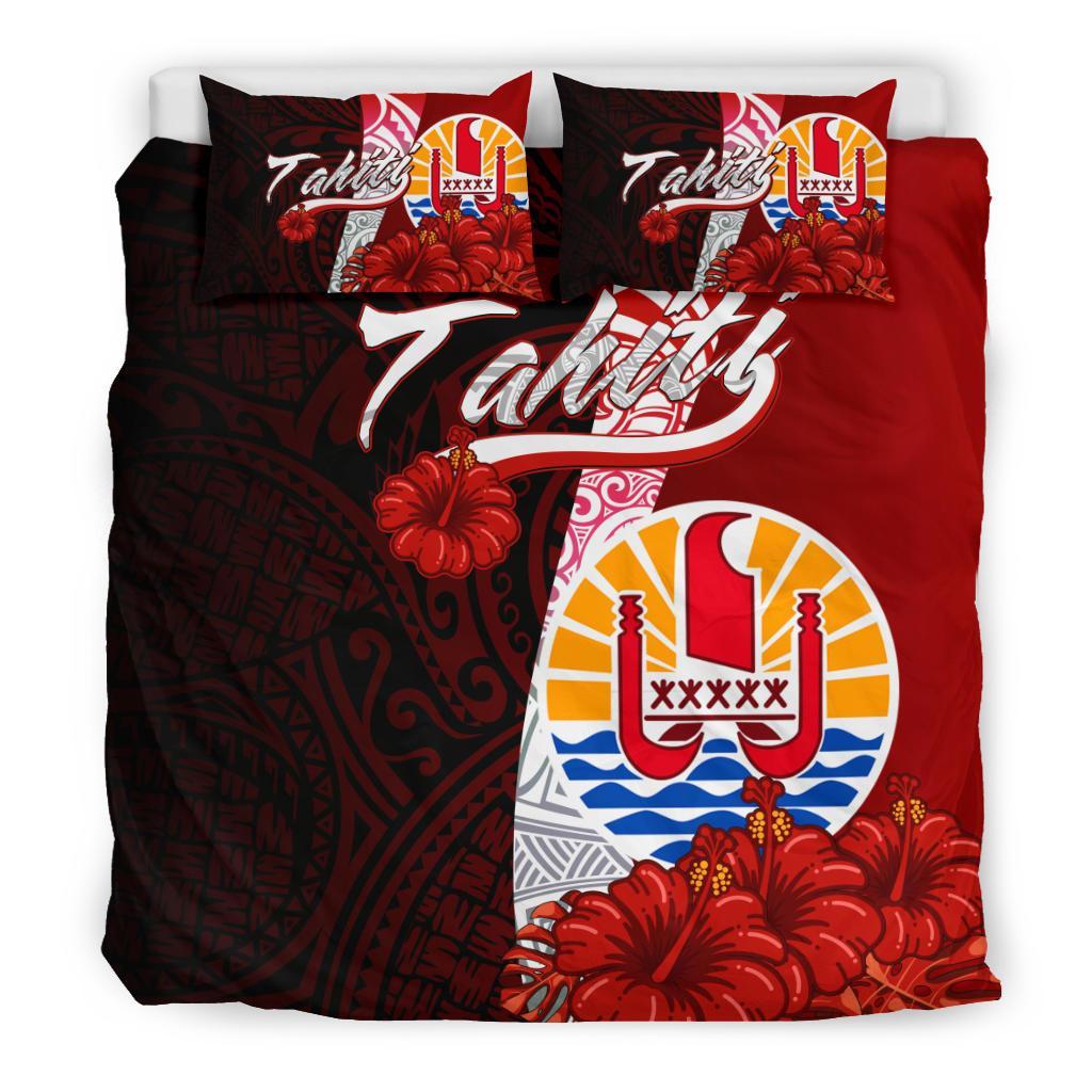 Tahiti Polynesian Bedding Set - Coat Of Arm With Hibiscus - Polynesian Pride