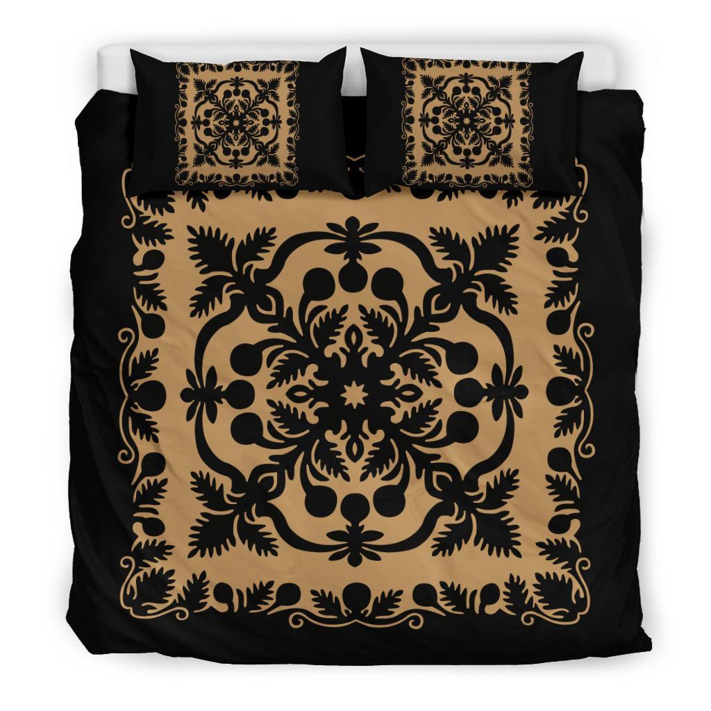 Hawaii Bedding Set Royal Pattern - Black And Gold - Polynesian Pride