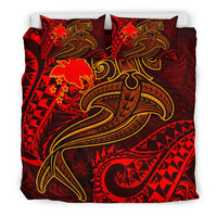 Papua New Guinea Bedding Set - Red Shark Polynesian Tattoo - Polynesian Pride