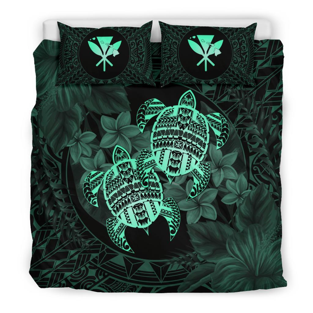 Hawaii Bedding Set - Turtle Strong Pattern Hibiscus Plumeria Turquoise AH - Polynesian Pride