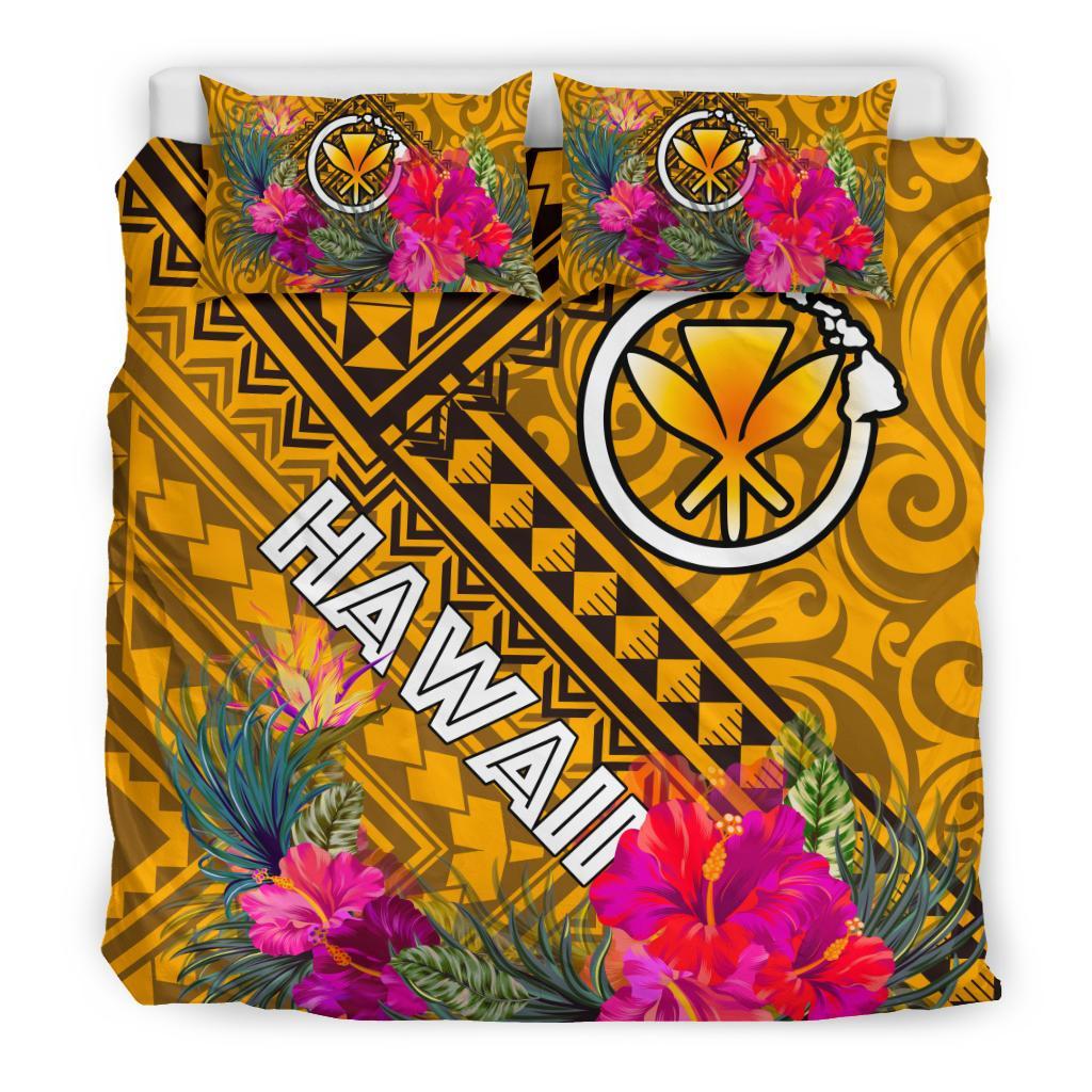 Hawaii Bedding Set - Kanaka Maoli With Hibiscus On Polynesian Patterns (YELLOW) - Polynesian Pride