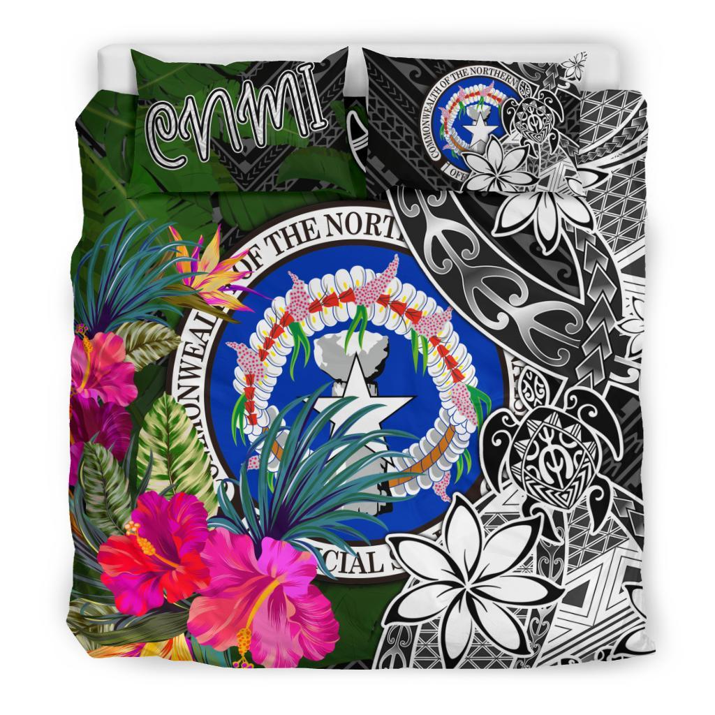 Northern Mariana Islands Bedding Set - Turtle Plumeria Banana Leaf - Polynesian Pride
