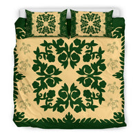 Hawaii Bedding Set - Hawaiian Quilt Plumeria Medallion Green Bedding Set - AH - Polynesian Pride