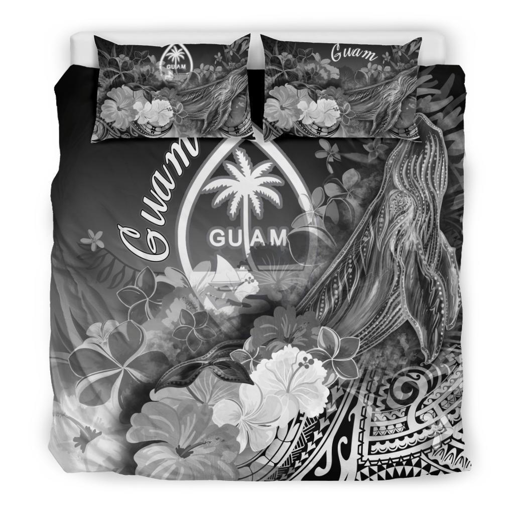 Guam Bedding Set - Humpback Whale with Tropical Flowers (White) - Polynesian Pride