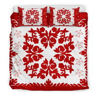 Hawaii Bedding Set - Hawaiian Quilt Plumeria Medallion Red - AH - Polynesian Pride