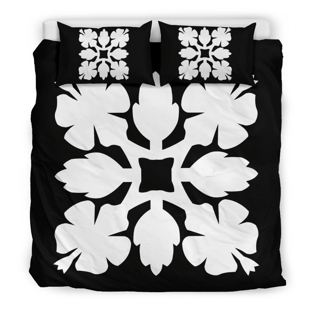 Hawaiian Bedding Set Royal Pattern - Black And White - C1 Style - Polynesian Pride
