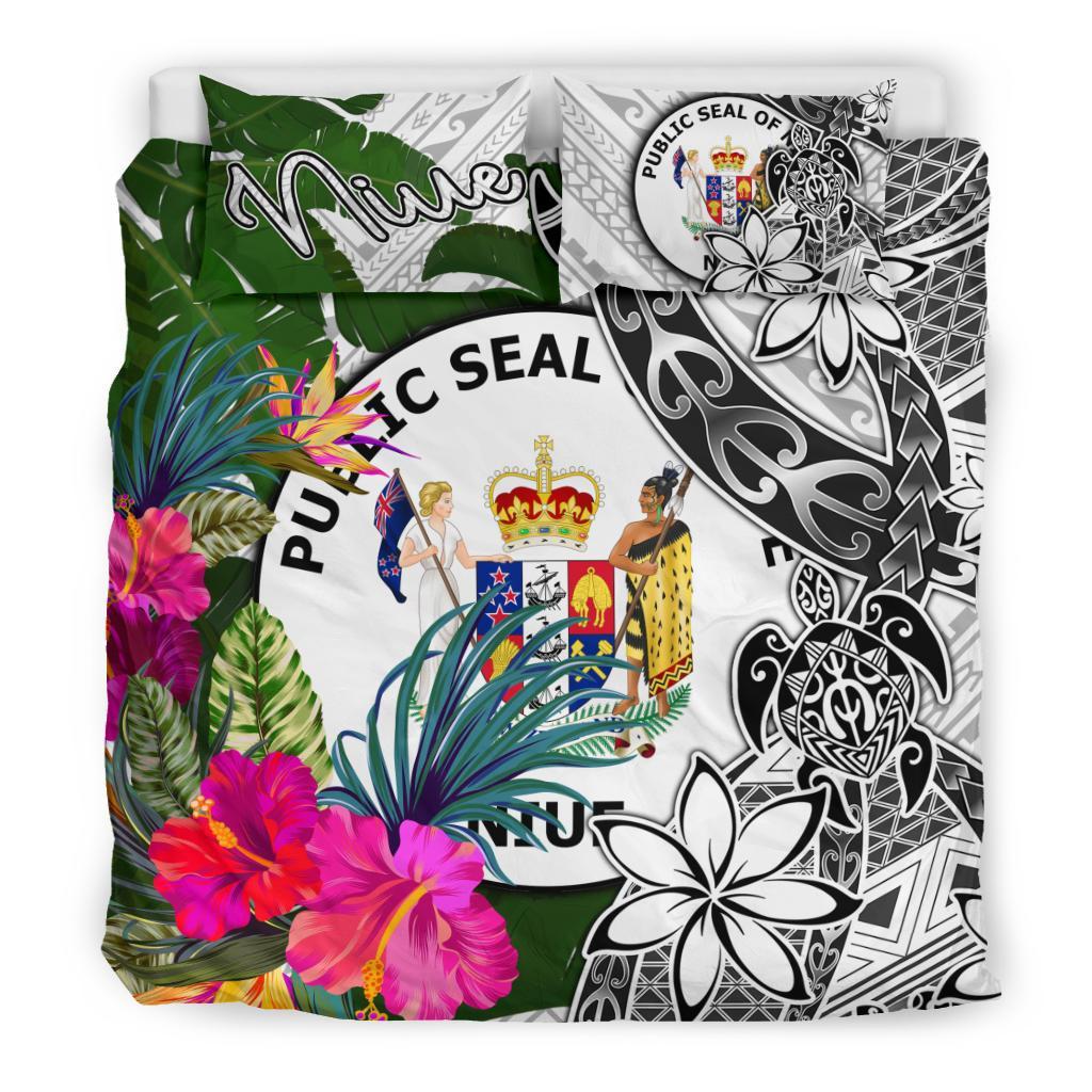 Niue Bedding Set White - Turtle Plumeria Banana Leaf - Polynesian Pride