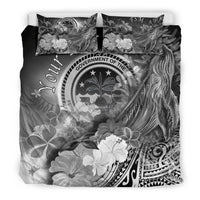 Federated States of Micronesia Custom Personalised Bedding Set - Humpback Whale with Tropical Flowers (White) - Polynesian Pride