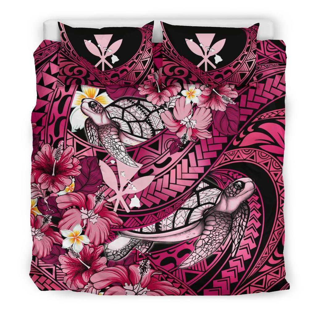 Kanaka Maoli (Hawaiian) Bedding Set - Waves Polynesian Turtle Hibiscus (Pink) - Polynesian Pride