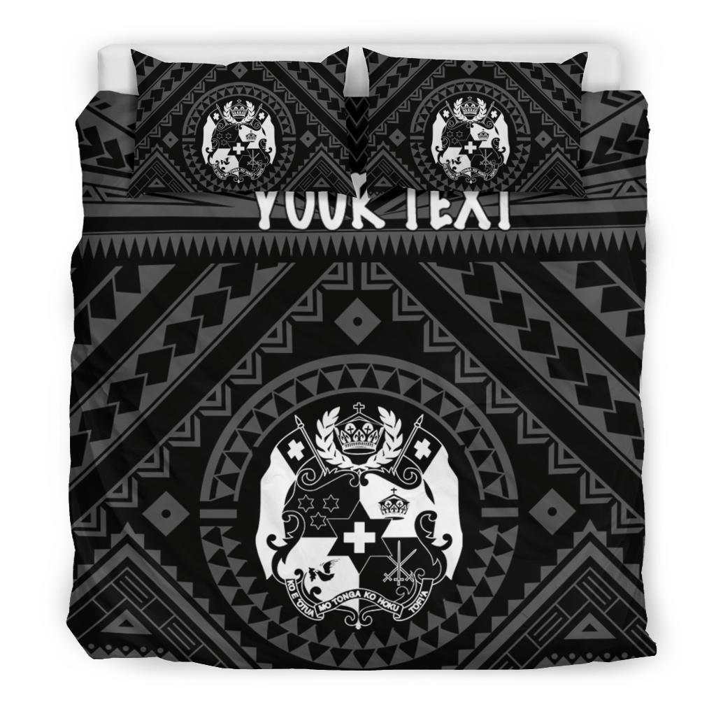 Tonga Personalised Bedding Set - Tonga Seal With Polynesian Tattoo Style (Black) - Polynesian Pride
