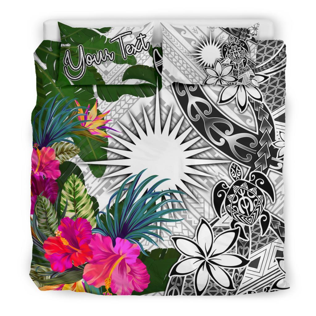Marshall Islands Custom Personalised Bedding Set White - Turtle Plumeria Banana Leaf - Polynesian Pride