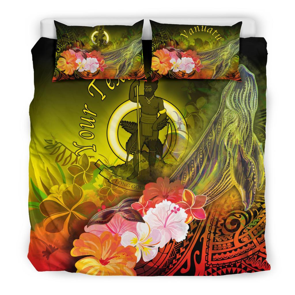 Vanuatu Custom Personalised Bedding Set - Humpback Whale with Tropical Flowers (Yellow) - Polynesian Pride