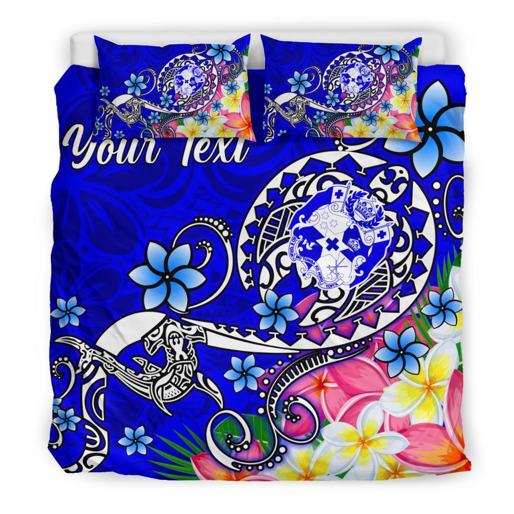 Tonga Custom Personalised Bedding Set - Turtle Plumeria (Blue) - Polynesian Pride