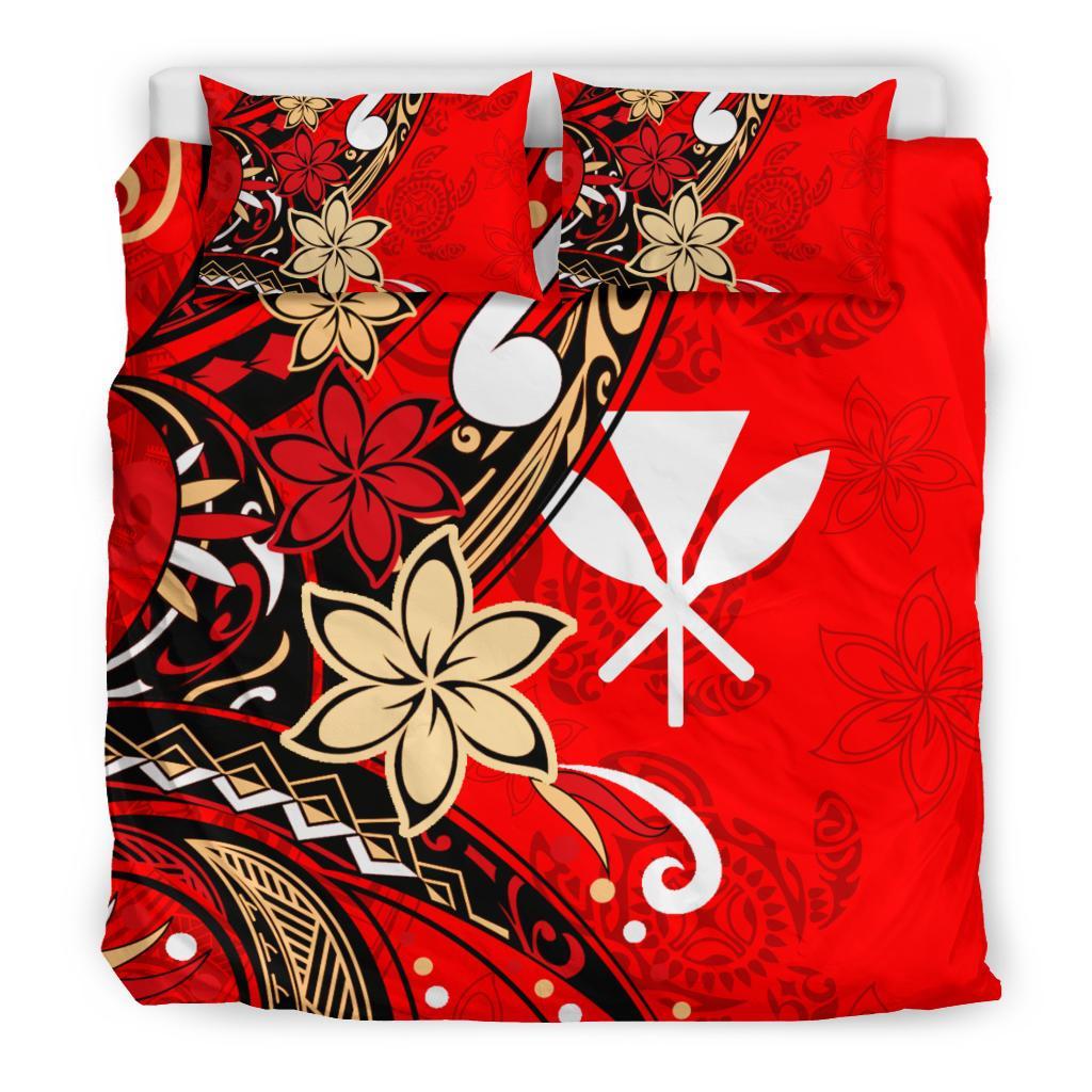Hawaii Bedding Set - Tribal Flower With Special Turtles Red Color - Polynesian Pride
