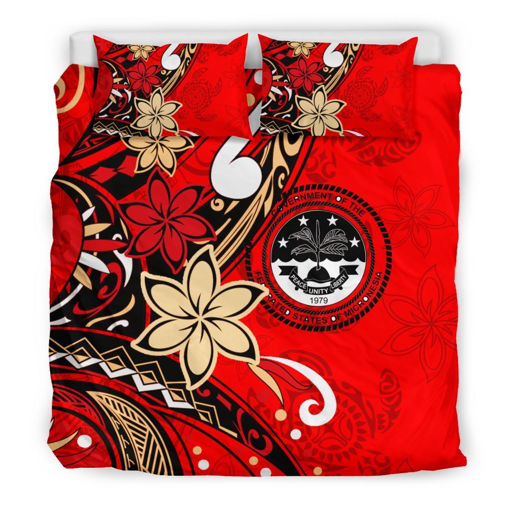 Federated States Of Micronesia Bedding Set - Tribal Flower With Special Turtles Red Color - Polynesian Pride