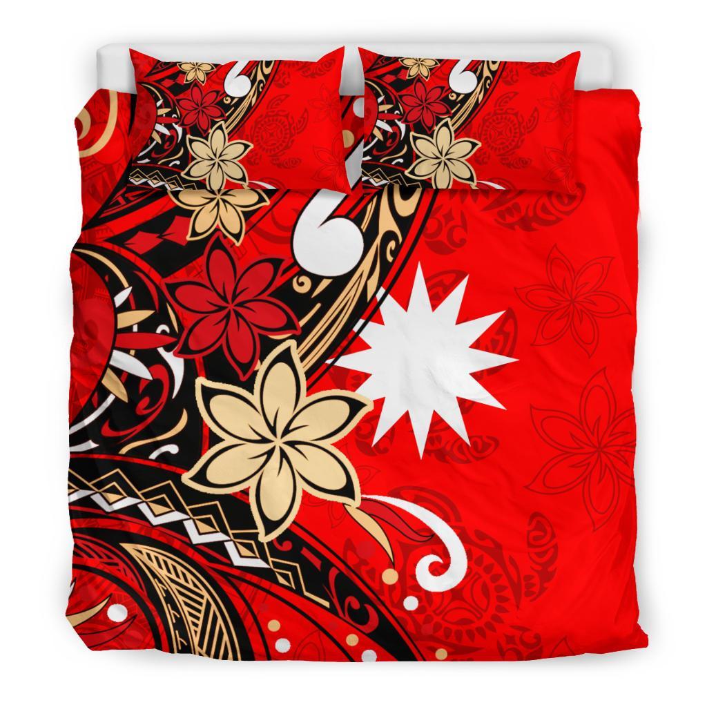 Nauru Bedding Set - Tribal Flower With Special Turtles Red Color - Polynesian Pride