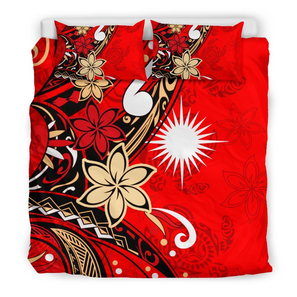 Marshall Islands Bedding Set - Tribal Flower With Special Turtles Red Color - Polynesian Pride