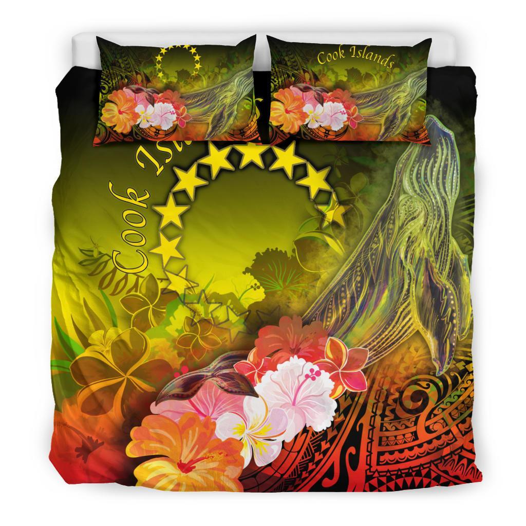 Cook Islands Bedding Set - Humpback Whale with Tropical Flowers (Yellow) - Polynesian Pride