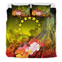Cook Islands Custom Personalised Bedding Set - Humpback Whale with Tropical Flowers (Yellow) - Polynesian Pride