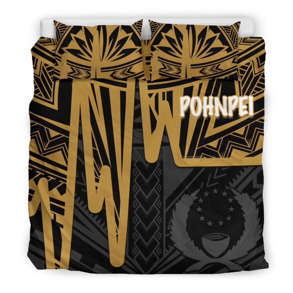 Pohnpei Bedding Set - Pohnpei Seal In Heartbeat Patterns Style (Gold) - Polynesian Pride