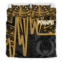 Pohnpei Bedding Set - Pohnpei Seal In Heartbeat Patterns Style (Gold) - Polynesian Pride