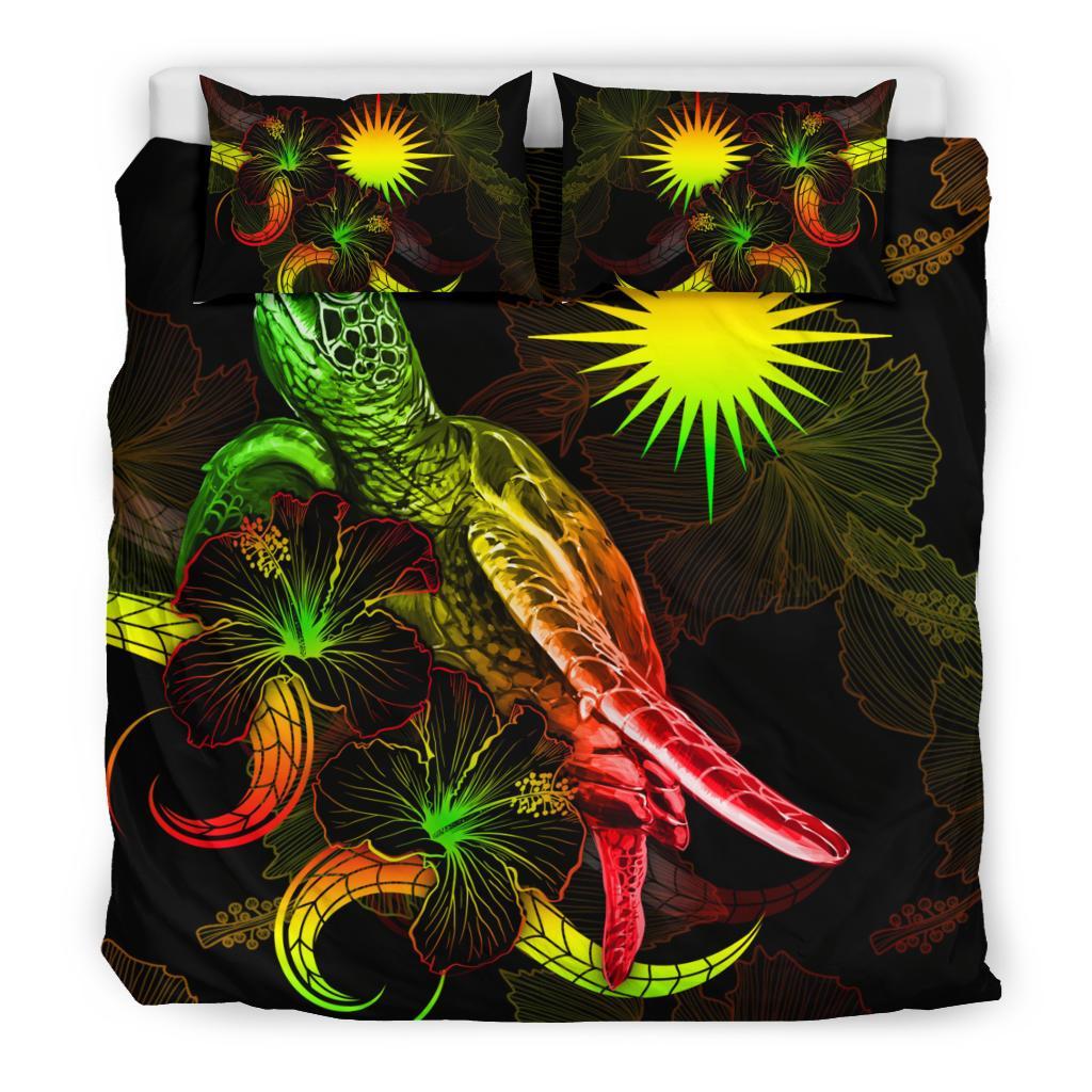 Marshall Islands Polynesian Bedding Set - Turtle With Blooming Hibiscus Reggae - Polynesian Pride