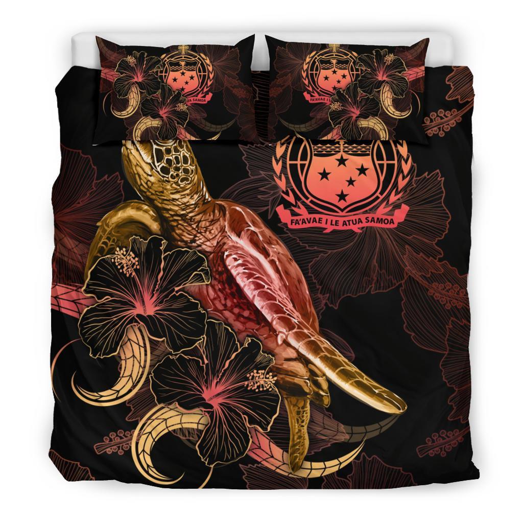 Samoa Polynesian Bedding Set - Turtle With Blooming Hibiscus Gold - Polynesian Pride