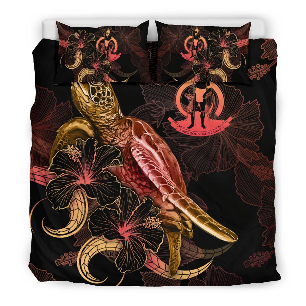 Vanuatu Polynesian Bedding Set - Turtle With Blooming Hibiscus Gold - Polynesian Pride
