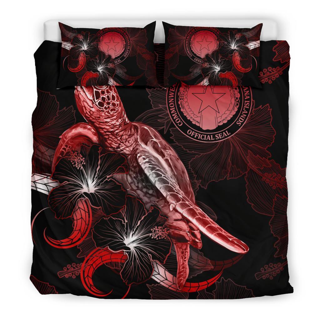 CNMI Polynesian Bedding Set - Turtle With Blooming Hibiscus Red - Polynesian Pride
