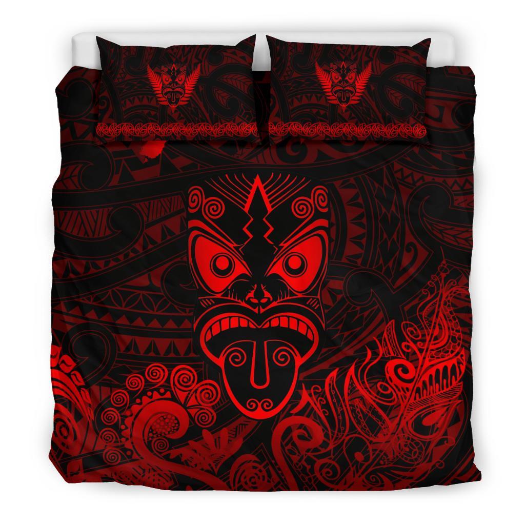 Maori Aotearoa Rugby Haka Bedding Set New Zealand Silver Fern - Red - Polynesian Pride