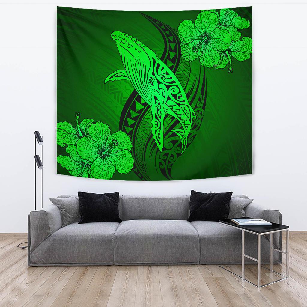 Hawaii Whale Swim Poly Green Tapestry Wall Tapestry Large 104" x 88" Green - Polynesian Pride