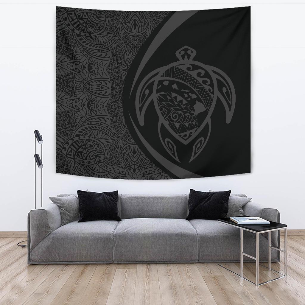 Hawaii Turtle Map Polynesian Tapestry - Gray - Circle Style Wall Tapestry Gray - Polynesian Pride