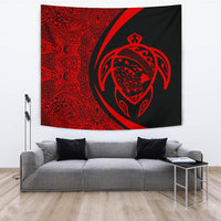Hawaii Turtle Map Polynesian Tapestry - Red - Circle Style Wall Tapestry Red - Polynesian Pride