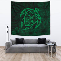 Hawaii Turtle Kanaka Map Hibiscus Poly Tapestry - Green Wall Tapestry Green - Polynesian Pride