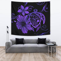 Hawaii Turtle Map Hibiscus Plumeria Poly Tapestry - Purple Wall Tapestry Purple - Polynesian Pride