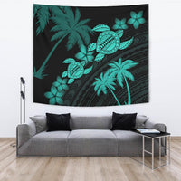 Hawaii Turtle Plumeria Coconut Tree Polynesian Tapestry - Turquoise Wall Tapestry Turquoise - Polynesian Pride