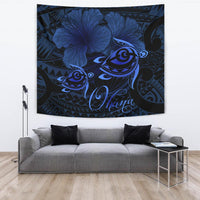 Hawaii Turtle Ohana Hibiscus Poly Tapestry - Tuquoise Wall Tapestry 150cm*150cm Turquoise - Polynesian Pride