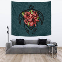Hawaii Turtle Hibiscus Polynesian Tapestry Wall Tapestry Large 104" x 88" Green - Polynesian Pride