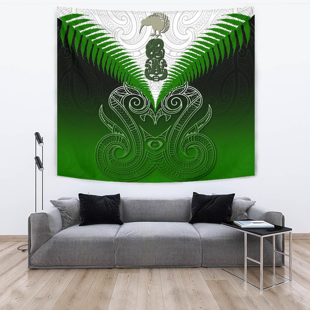 Maori Manaia New Zealand Tapestry Green Wall Tapestry - Manaia Large 104" x 88" Green - Polynesian Pride