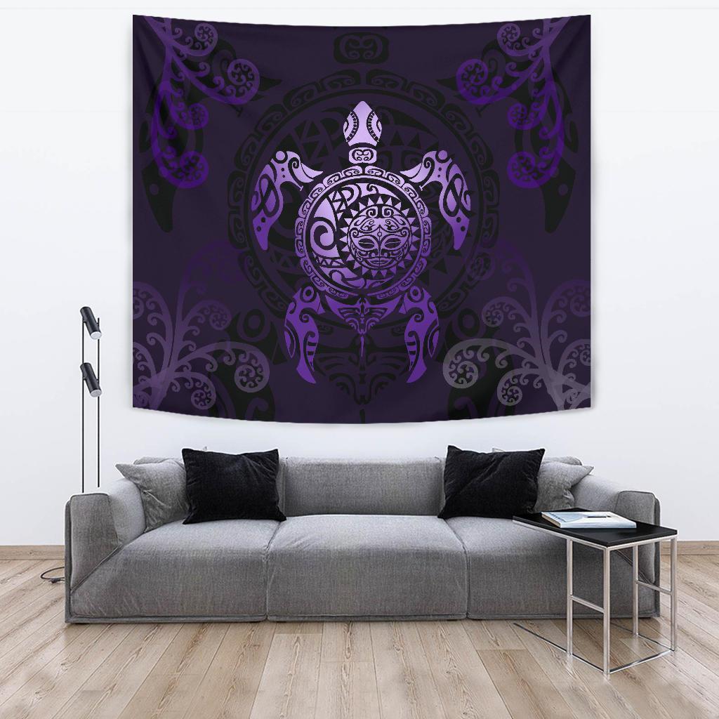 Maori Turtle Tapestry Purple Wall Tapestry Large 104" x 88" Purple - Polynesian Pride