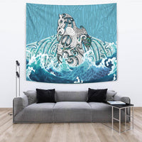 Maori Manaia The Blue Sea Tapestry Wall Tapestry Large 104" x 88" Blue - Polynesian Pride