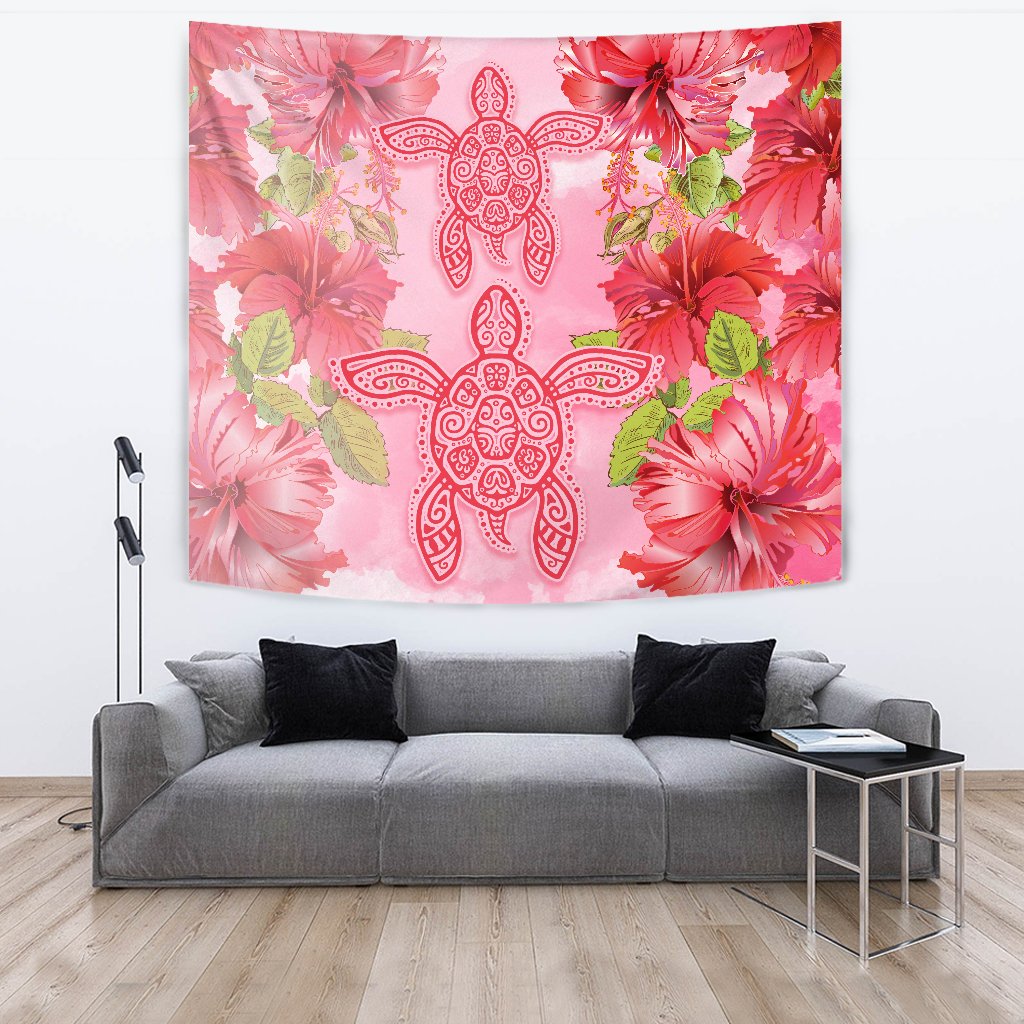 Hawaii Turtle Hibiscus Tapestry - Pink Style Wall Tapestry 150cm*150cm Pink - Polynesian Pride