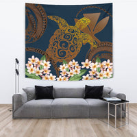 Hawaii Turtle Plumeria Polynesian Kanaka Map - Blue Style - Tapestry AH - Polynesian Pride