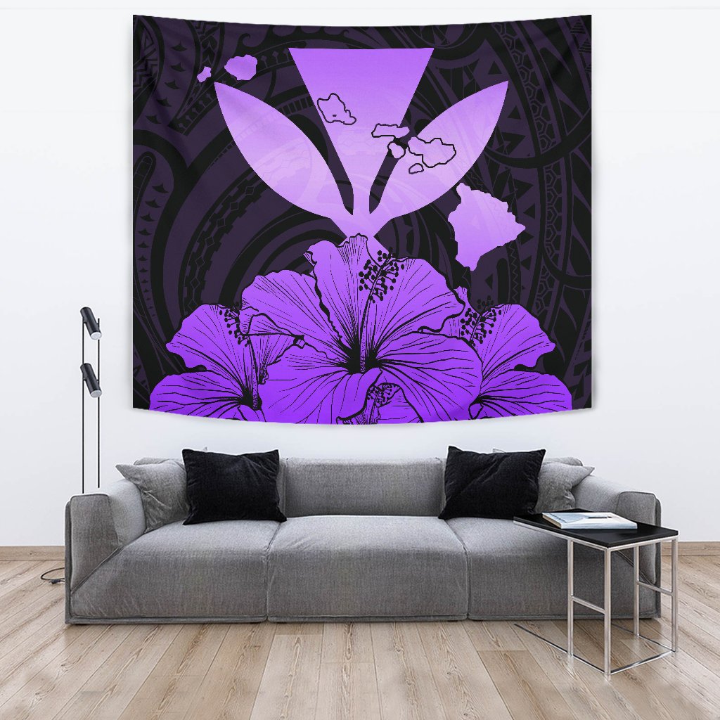 Hawaiian Kanaka Tapestry Hibiscus Polynesian Love Violet Wall Tapestry 150cm*150cm Violet - Polynesian Pride