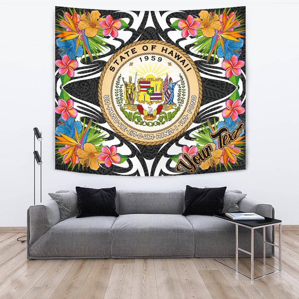 Hawaii Tapestrys - Custom Personalised Tropical Flowers Style Wall Tapestry - Hawaii Large 104" x 88" Black - Polynesian Pride